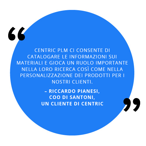 CENTRIC PLM CI CONSENTE DI CATALOGARE LE INFORMAZIONI SUI MATERIALI E GIOCA UN RUOLO IMPORTANTE NELLA LORO RICERCA COSÌ COME NELLA PERSONALIZZAZIONE DEI PRODOTTI PER I NOSTRI CLIENTI