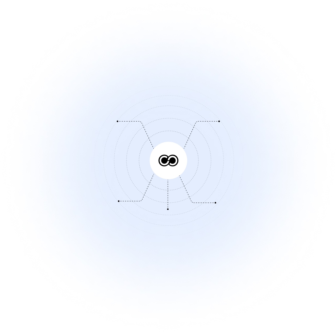 A central infinity symbol is elegantly connected by dashed lines to small dots that spread outward in a circular pattern, offering visual inspiration on a light blue gradient background reminiscent of fashion's fluidity and timelessness.