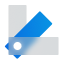 Abstract geometric design with overlapping shapes in gray and blue, featuring a central blue rectangle with a gradient effect extending into a circular cutout, offering fashion-inspired elegance.
