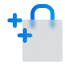 Icon of a shopping bag with a blue handle. A blue plus sign is overlaid on the left side, suggesting adding fashion items or shopping options for style inspiration.