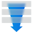 A funnel icon with three horizontal lines at the top and a downward-pointing arrow at the bottom, shaded in blue, elegantly embodies the essence of data filtering or sorting, much like fashion inspiration guiding one’s unique style expression.