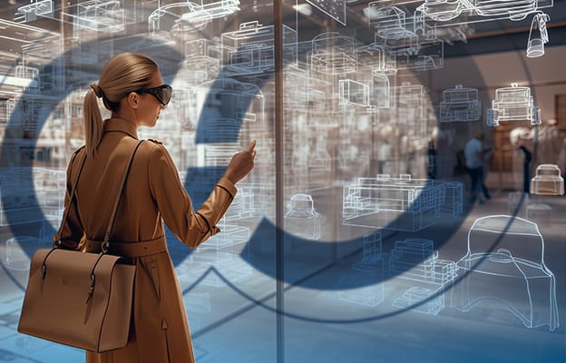 Woman Using AI Overlay to Look at Inventory