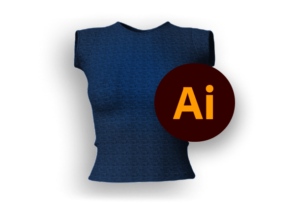 A blue, short-sleeved shirt with a round neckline is displayed. Overlaid on the right side is a red circular icon with the letters "Ai" in orange, suggesting artificial intelligence.